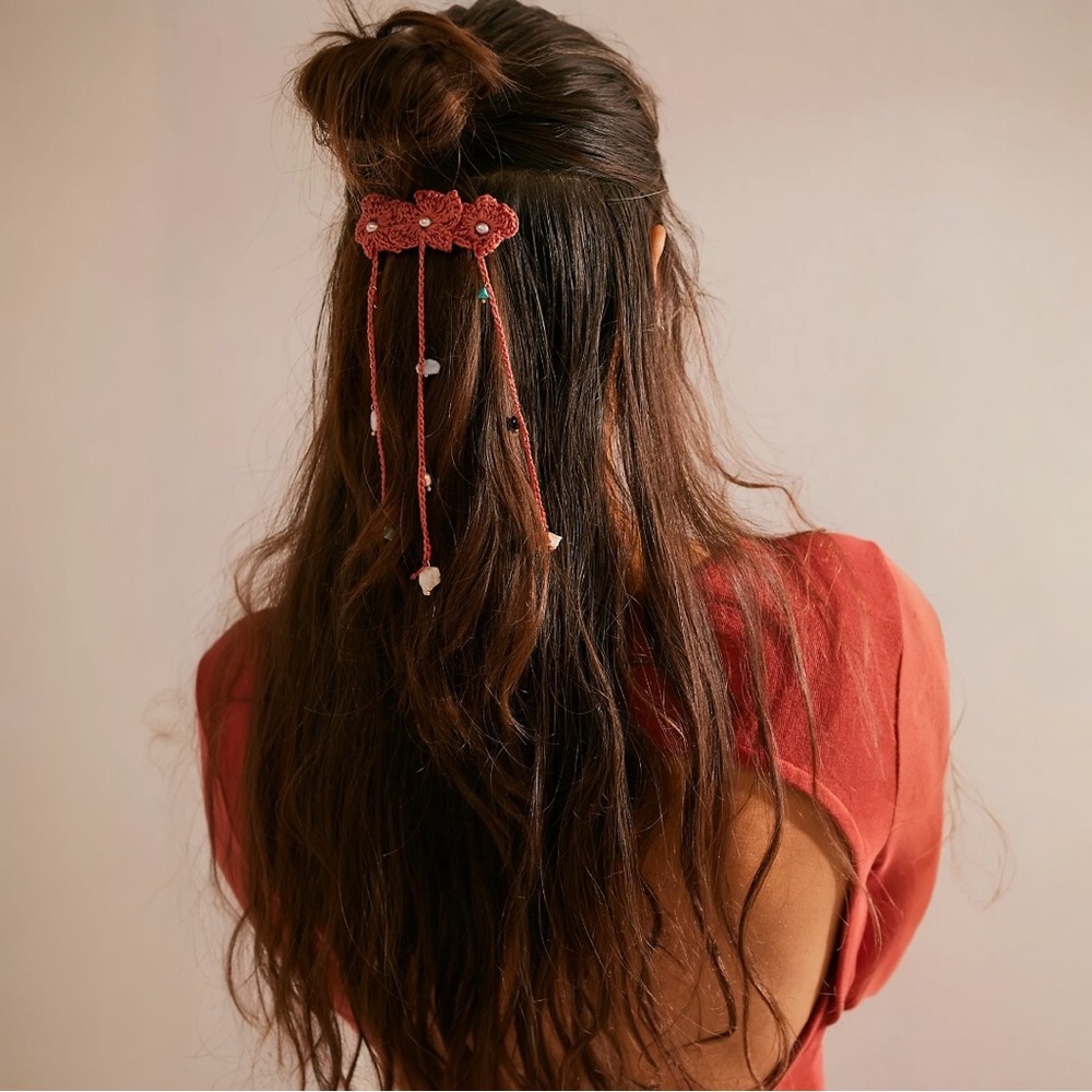 Free People Bohemian Crochet Ariana Ost Blooms Barrette NWT Semi Precious Stones